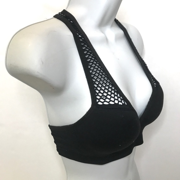 Victorias Secret PINK Sports Bra Size Small Black Fishnet Padded Cups Rave Psy - Picture 8 of 13